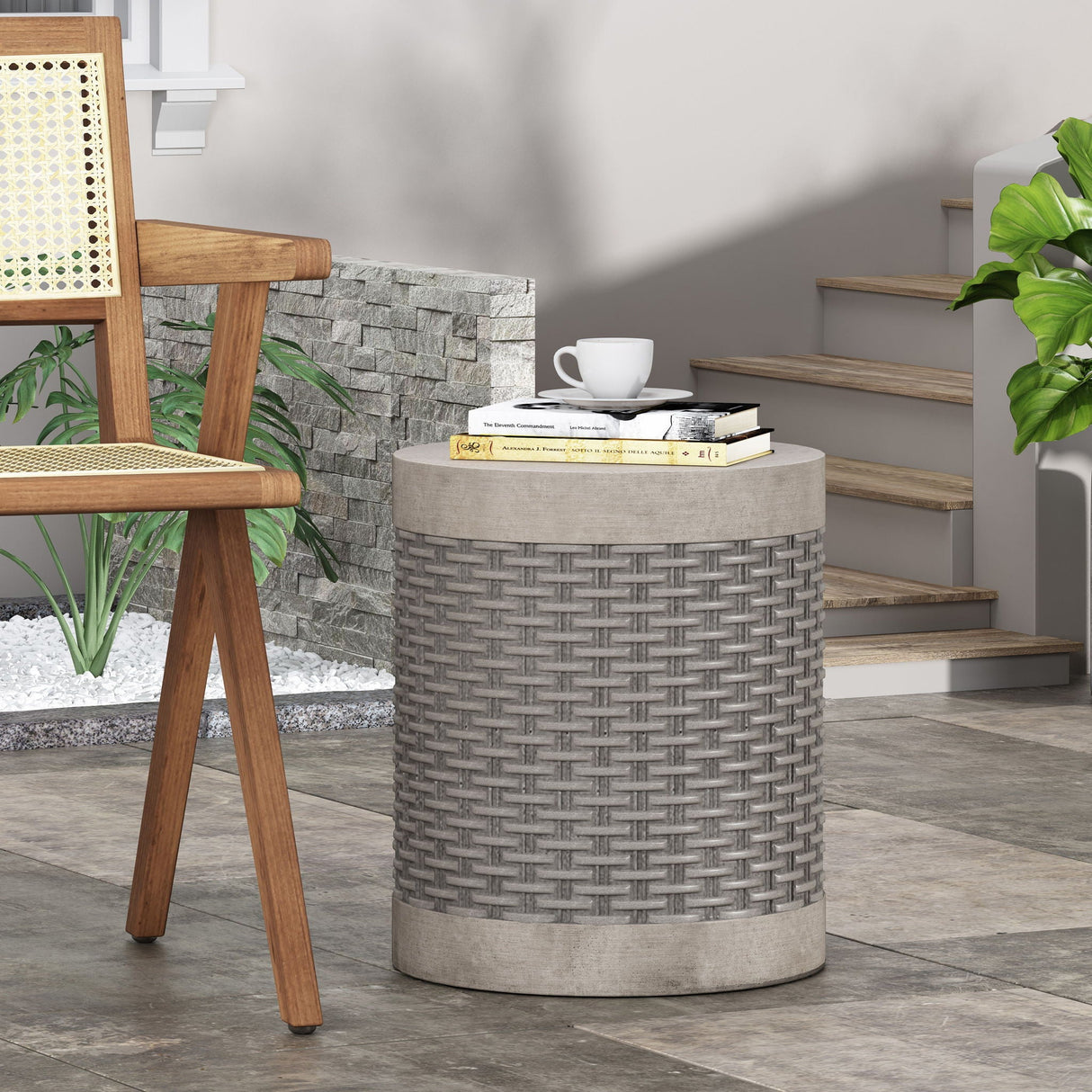Outdoor Lightweight End Table Round Concrete Outdoor Side Table - Natural - Best Buy Furniture
