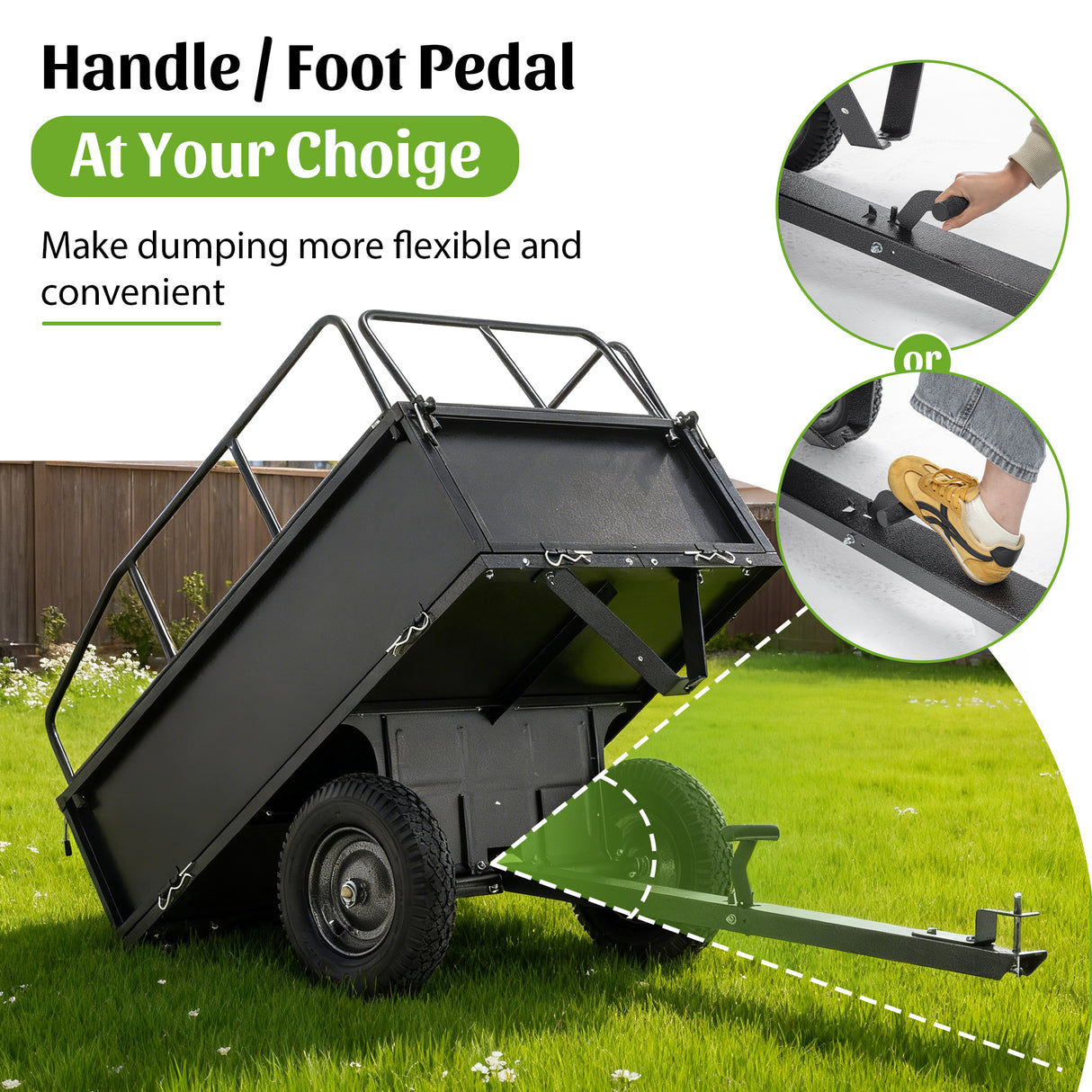 600LBS Heavy Duty Steel Dump Cart Trailer, 17 Cu.Ft.