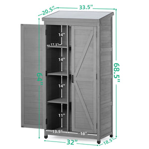 Wood Outdoor Storage Cabinet With Metal Top Garden Shed For Yard And Patio - Gray