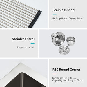 Modern Undermount Stainless Steel Kitchen Sink 16 Gauge, Deep Single Bowl
