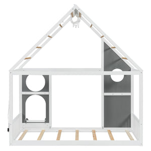 Twin House Bed with Slide, Ball Light Strip - Gray