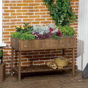 43x18x30 Raised Garden Bed with Shelf & Pockets - Fir Wood
