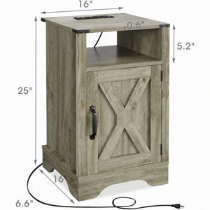 Farmhouse Nightstand, Charging Station & Storage