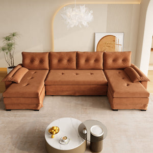 U-Shaped Sleeper Sofa With Pull Out Bed, Removable Armrests & USB Ports For Living Room