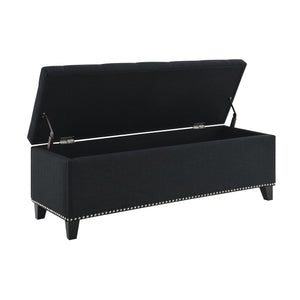 Button-Tufted Storage Ottoman With Safety Close Hinge