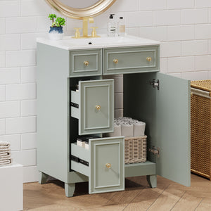 Transitional Style Bathroom Vanity Cabinet With Ceramic Sink