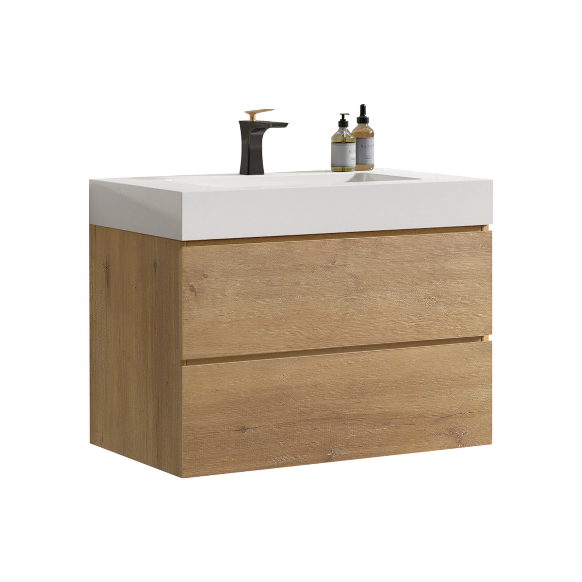 Alice 30" Wall-Mounted Bathroom Vanity, Natural Wood with Soft-Close Drawers