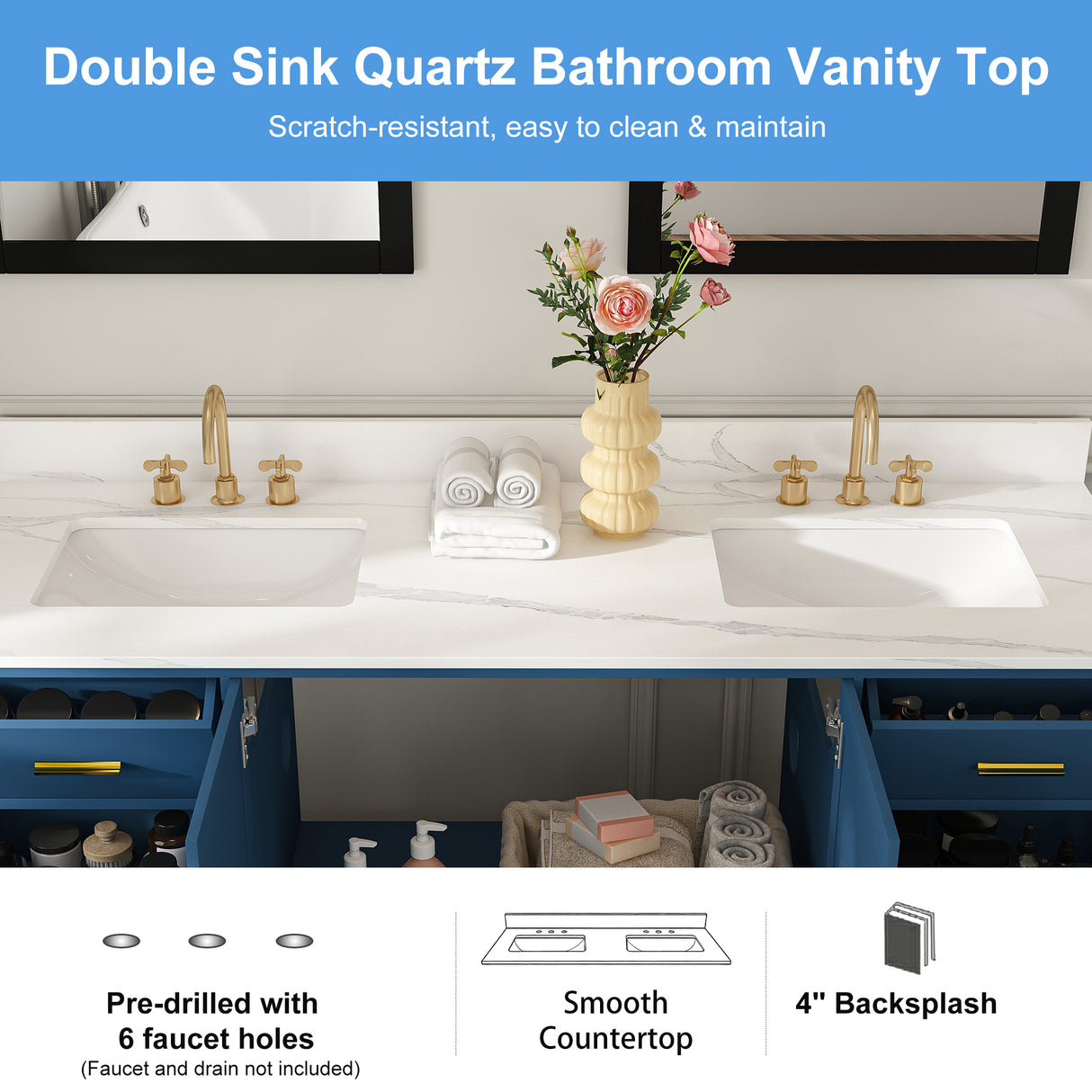 60" Solid Wood Bathroom Vanity with Double Sinks