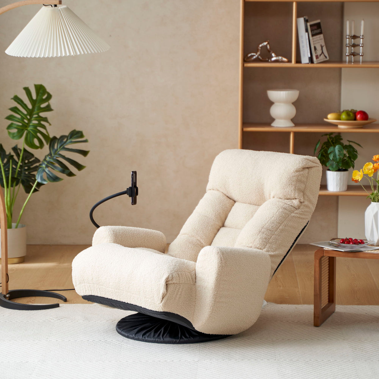 Adjustable Swivel Lounge Chair With 360 Degree Rotating Seat And Headrest Support