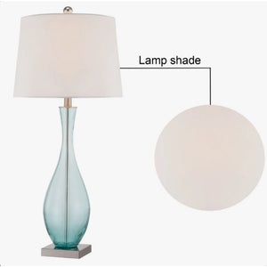 30-Inch Glass Table Lamps Set of 2, 3-Way Dimmable with USB Charging, Blue