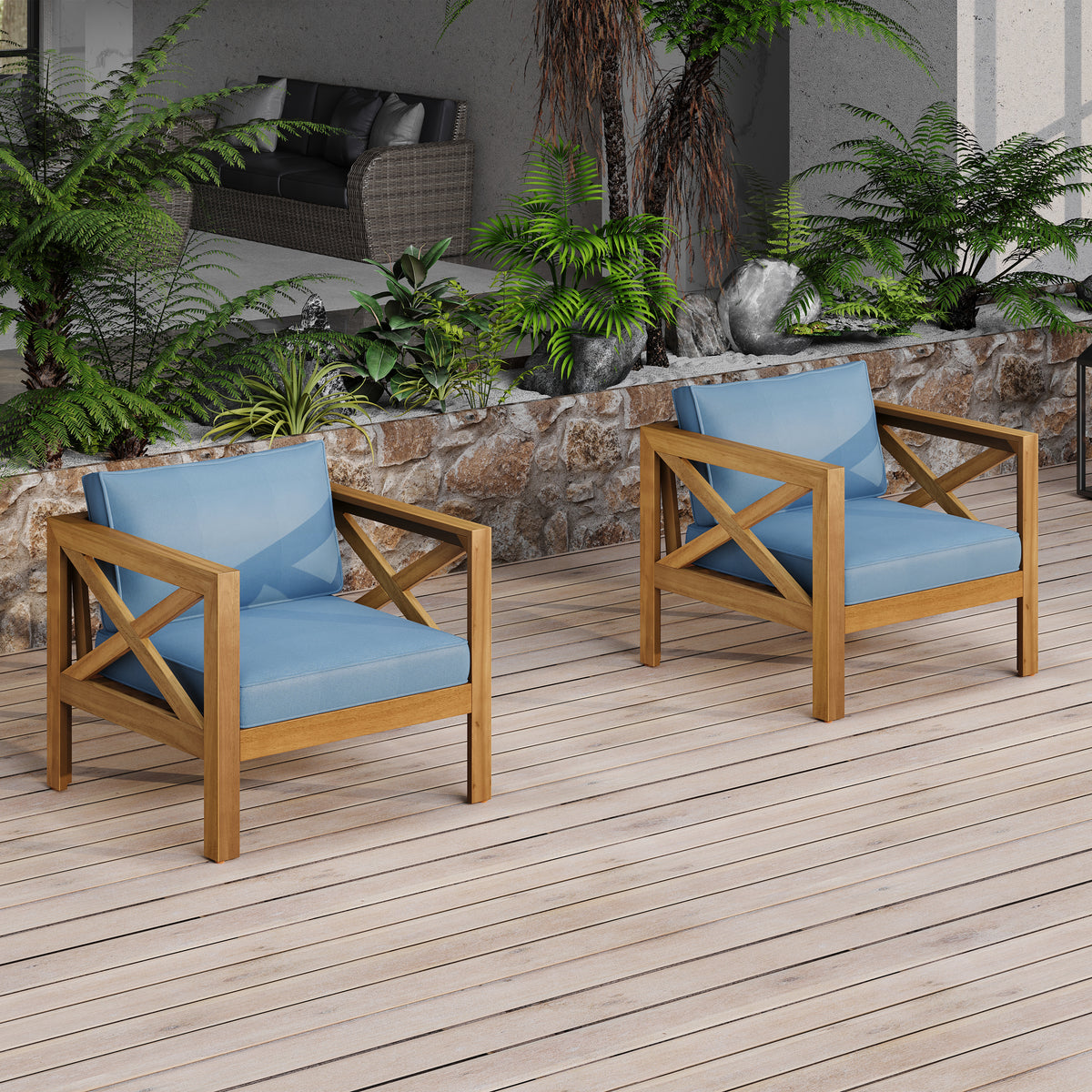 Outdoor Acacia Wood Club Wooden Armchair Set of 4