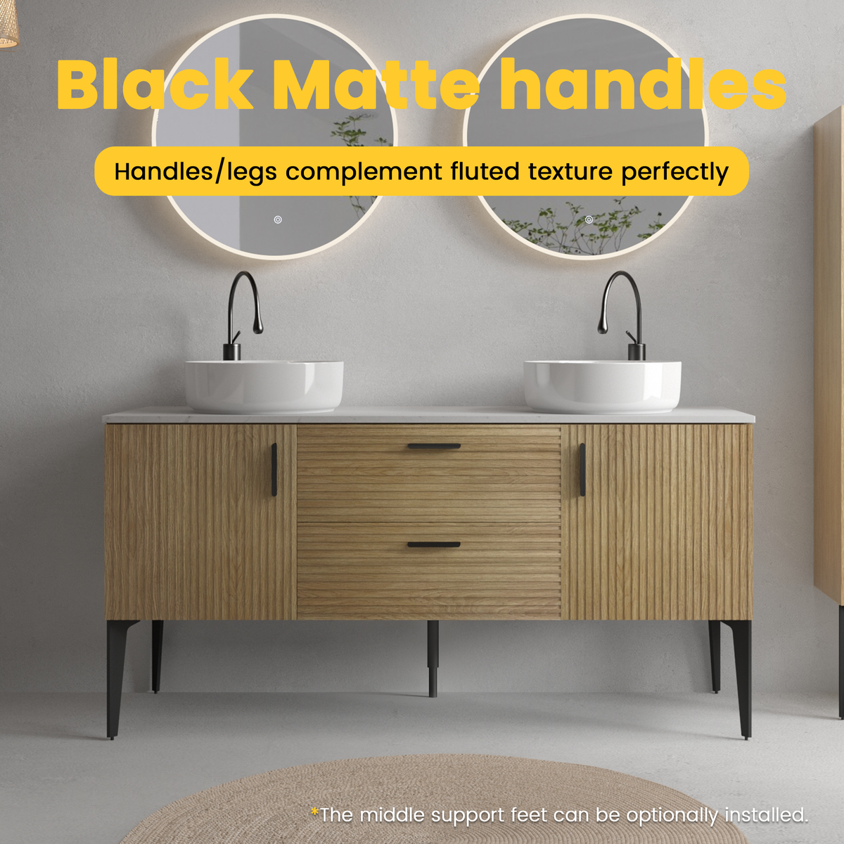 Emilia 60-Inch Bathroom Vanity, Natural Oak with Ceramic Sink