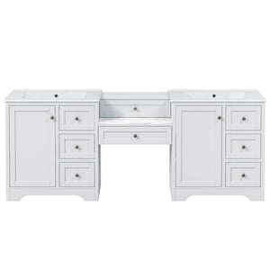 Double Sink Bathroom Vanity With Countertop, 2 Ceramic Sinks, 6 Drawers, Soft Close Design