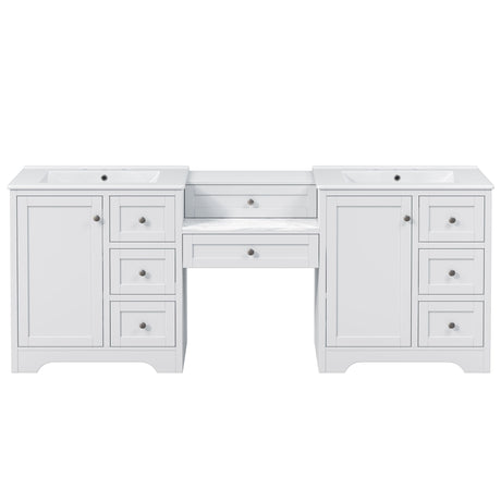 Double Sink Bathroom Vanity With Countertop, 2 Ceramic Sinks, 6 Drawers, Soft Close Design