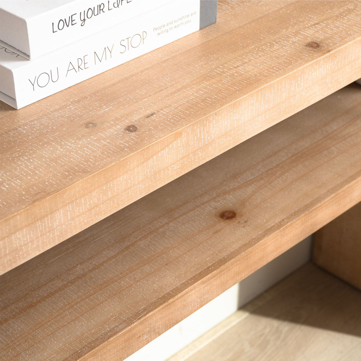 Modern Rustic Console Table, Wood Entryway Table With Shelf & Decorative Bead Detail - Natural