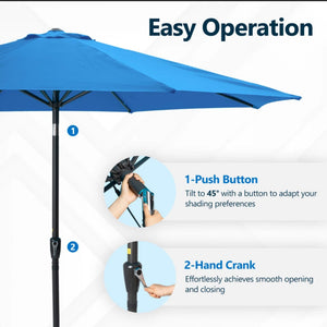 Patio Umbrella With Crank Lift And Tilt, UV-Resistant Canopy