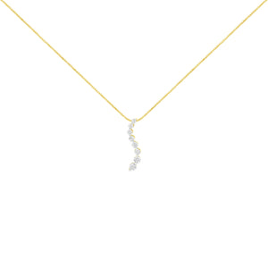 14k Yellow Gold 3.0 cttw Baguette and Brilliant Round-Cut Diamond Journey 18" Pendant Necklace (I-J Color, I2-I3 Clarity)