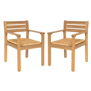 Set of 2 Outdoor Acacia Wood Dining Chairs with Woven Seats
