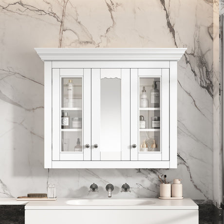 Bathroom Medicine Cabinet With Mirror, 5 Adjustable Closed Shelves, Wall-Mounted - White