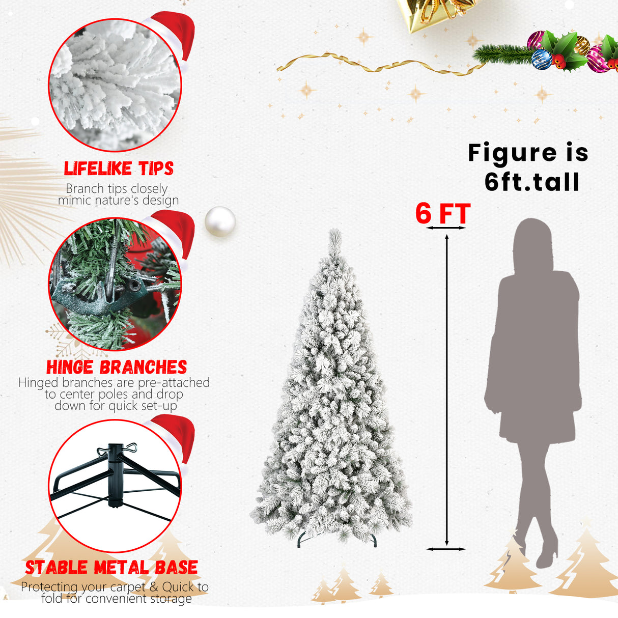7.5FT Flocked Christmas Tree with 500 Warm White Lights