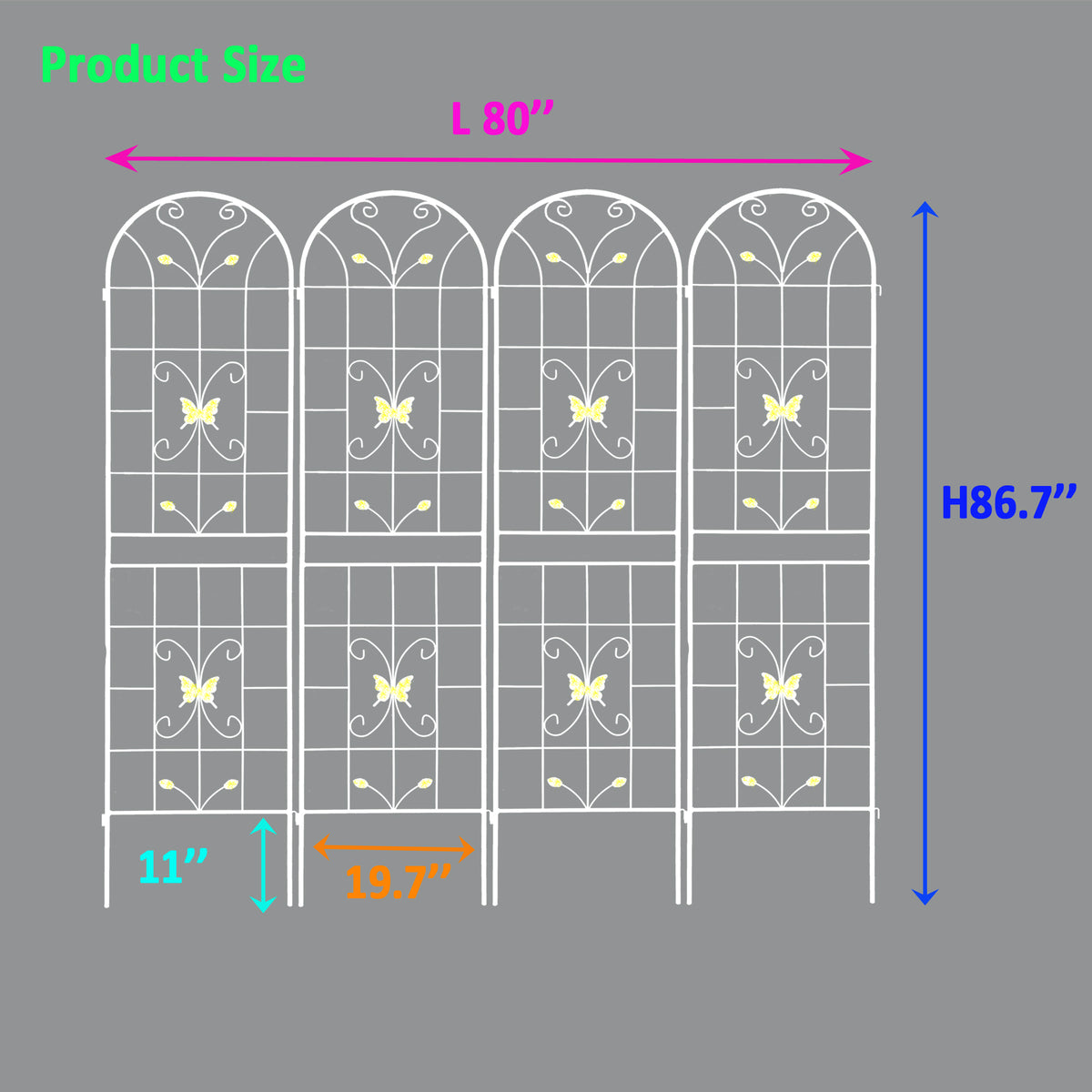 4-Pack Metal Garden Trellis, 86.7 x 19.7 Inches, Rustproof Iron, Cream White