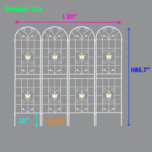 4-Pack Metal Garden Trellis, 86.7 x 19.7 Inches, Rustproof Iron, Cream White