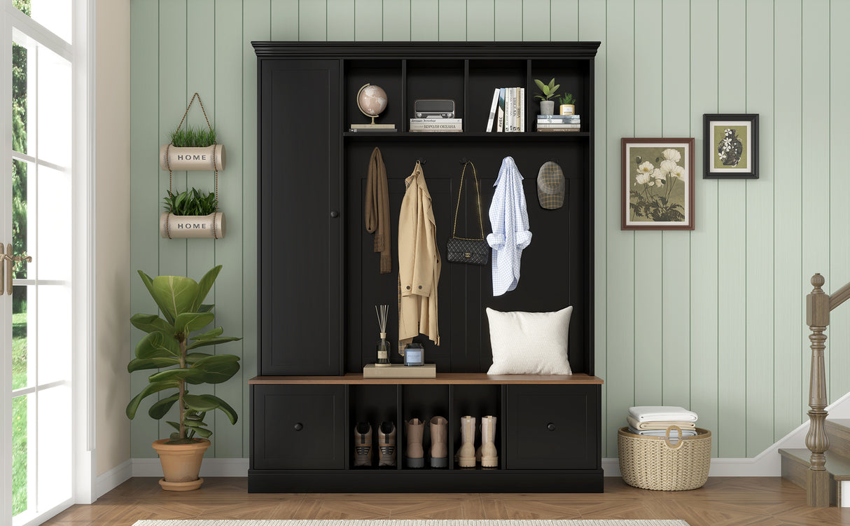 Vibe Haus 62.2'' Farmhouse Hall Tree with Shoe Storage Bench