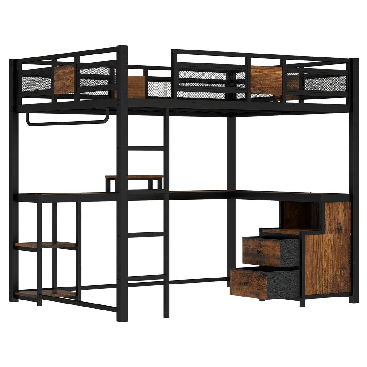 Queen Loft Bed with Desk and Storage
