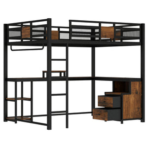 Queen Loft Bed with Desk and Storage