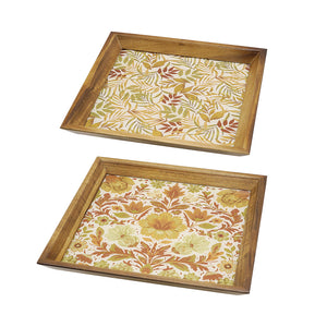 Set of 2 Square Acacia Wood Mirrored Trays