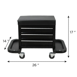 3-Drawer Tool Chest Rolling Mechanic Seat with Tool Trays