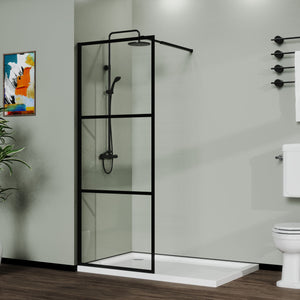 Shower Screen Door Walk In Wet Room, 3 Panel Style - Black
