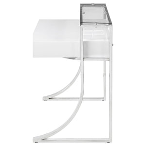 Serrano - 2 Drawer Writing Desk With Polished And Tempered Glass Hutch - Glossy White