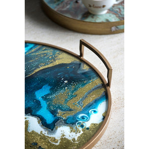 20.9x20.1x3.1" Round Accent Mirrored Tray with Handles