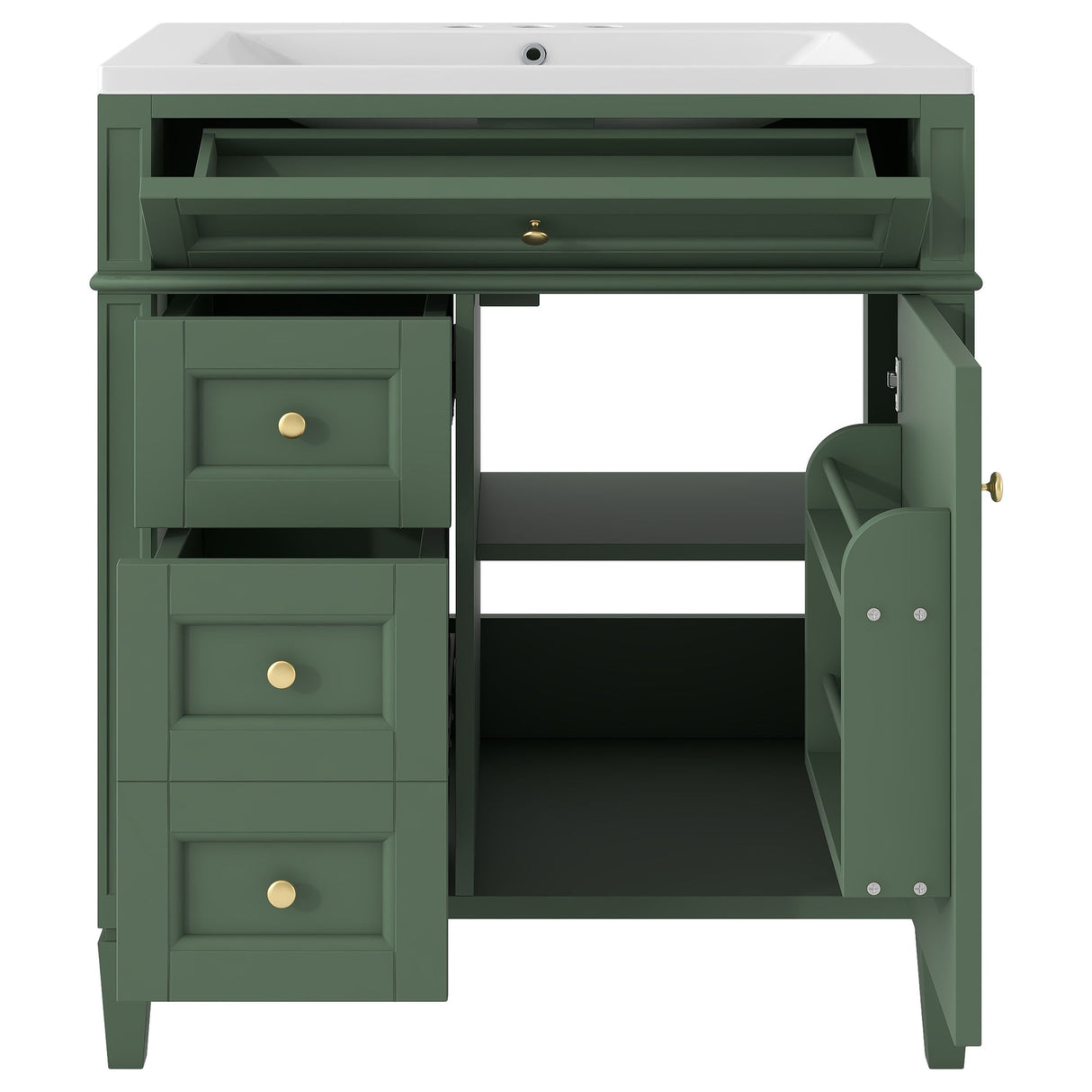 Bathroom Vanity With Medicine Cabinet, Royal Mirror Cabinet, Modern Bathroom Storage Cabinet With 2 Soft Closing Doors And 4 Drawers