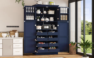 TOPMAX Freestanding Kitchen Pantry Cabinet with 4 Doors and Pull-Out Trays