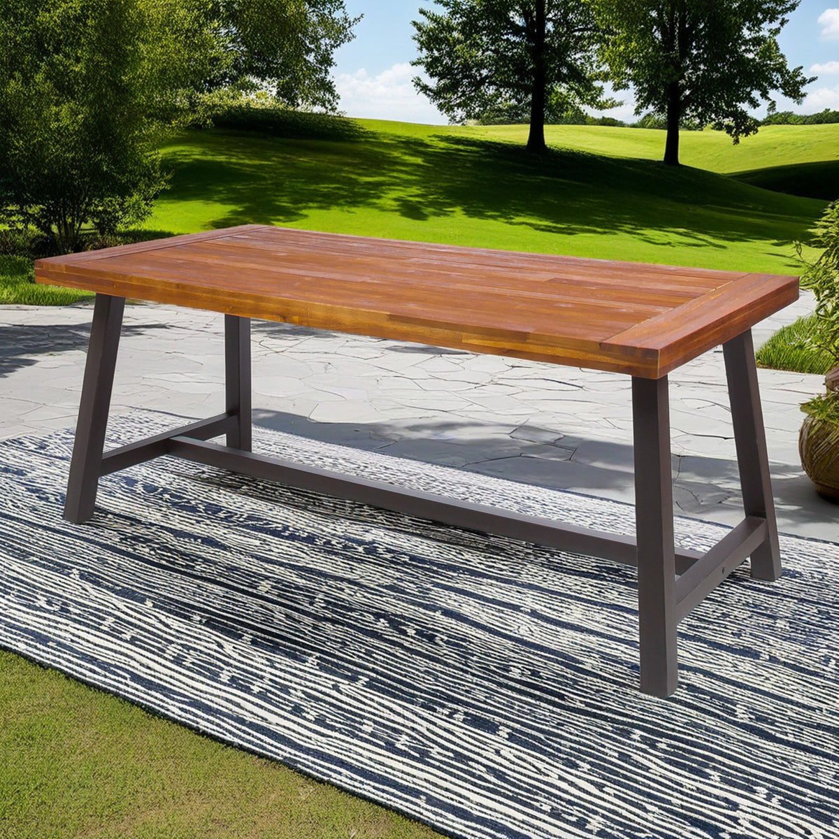Carlie Outdoor Sandblast Finished Dining Table with Rustic Metal Legs