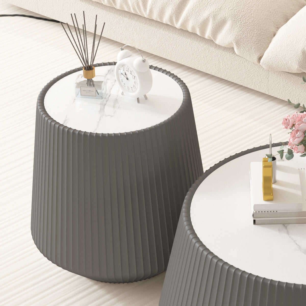 Light Sintered Stone Top Cup Shape Leather Coffee Table