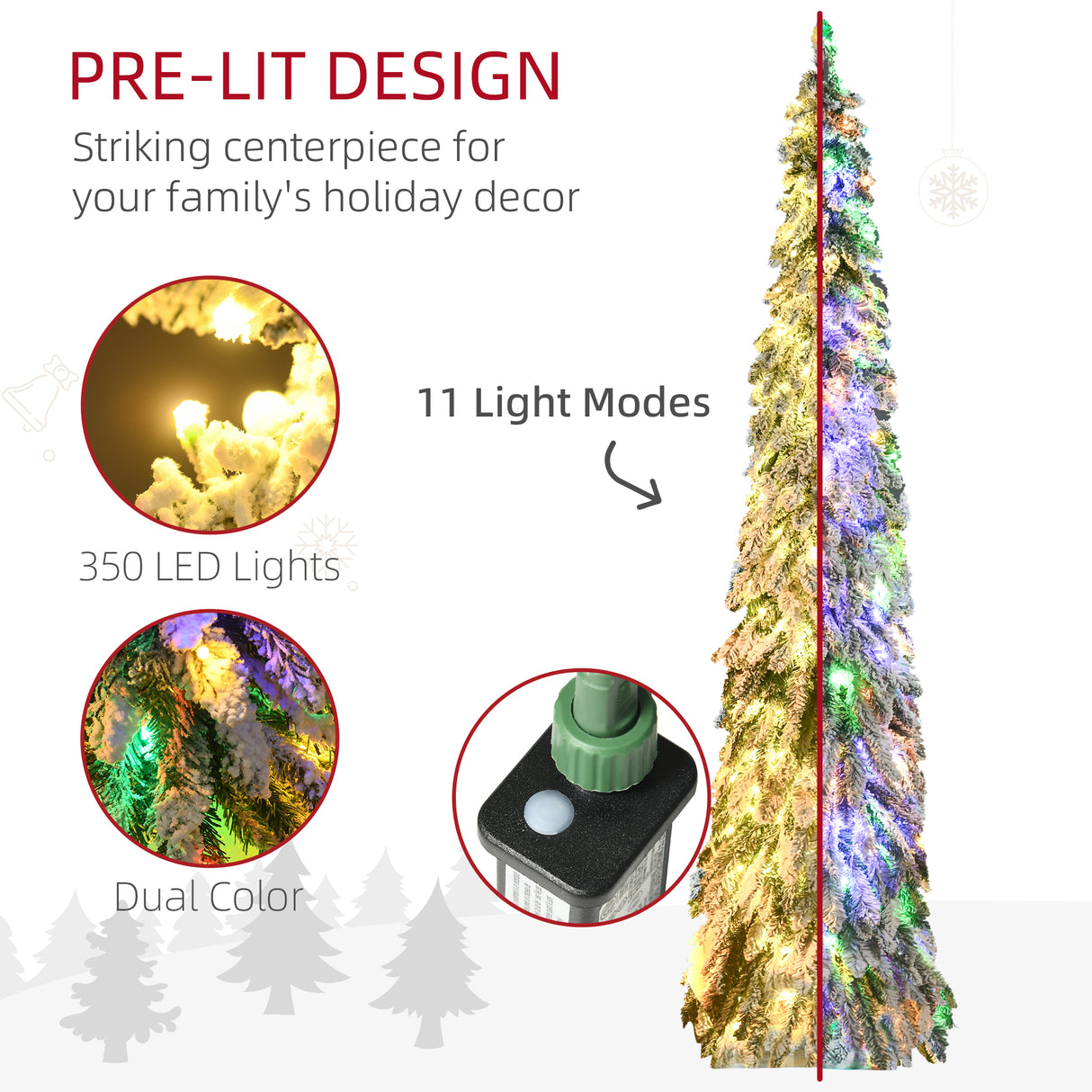HOMCOM 7ft Tall Prelit Pencil Artificial Christmas Tree