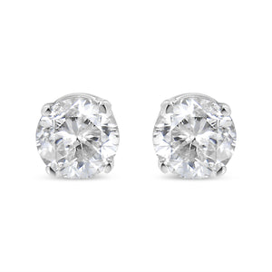 IGI Certified 1.00 Cttw Round Brilliant-Cut Diamond 14K White Gold Classic 4-Prong Solitaire Stud Earrings (H-I Color, I1-I2 Clarity)