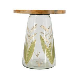 16x17.5" Glass Side Table with Wood Top