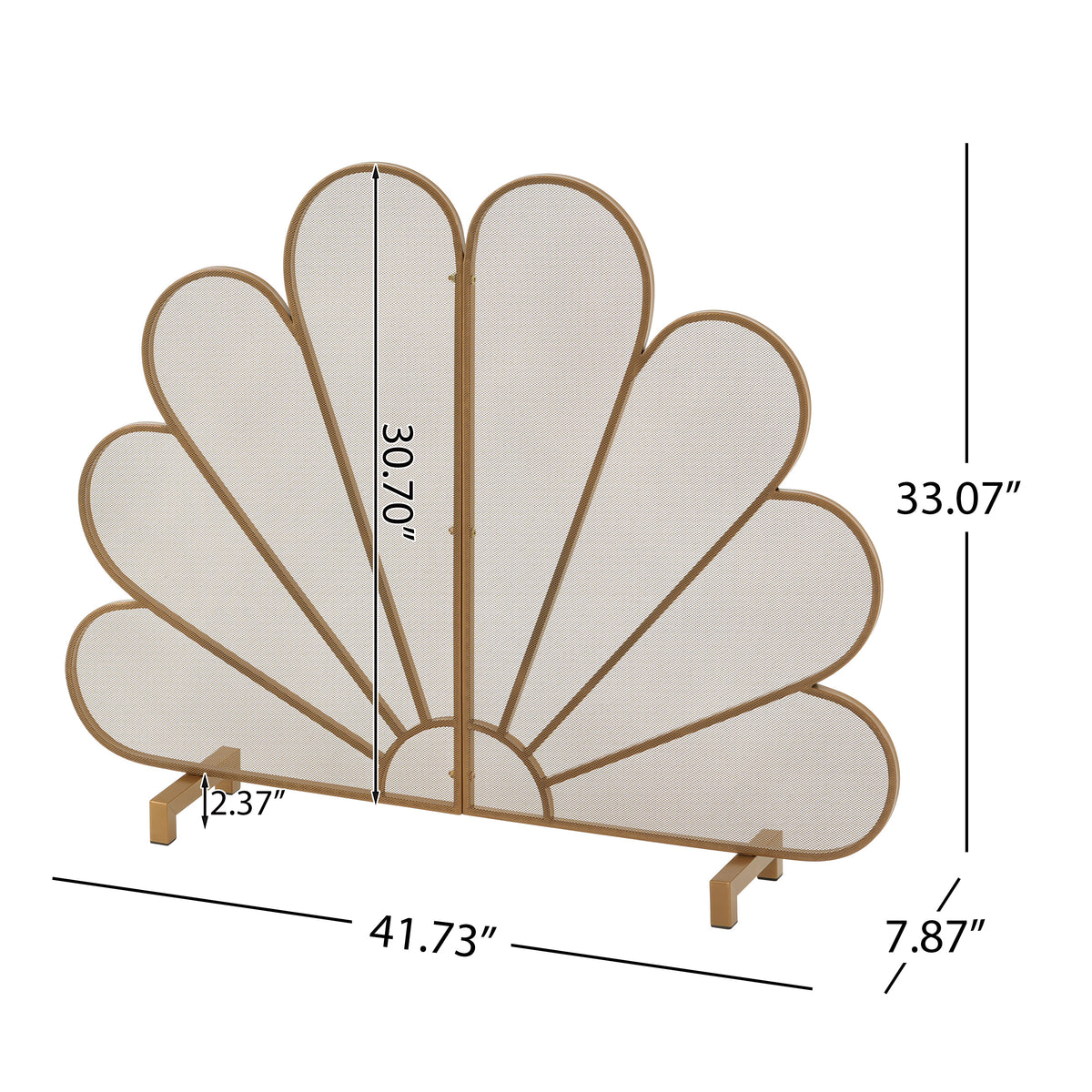 Gold Fan-Shaped Fireplace Screen with Mesh Spark Barrier - Gold