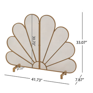 Gold Fan-Shaped Fireplace Screen with Mesh Spark Barrier - Gold