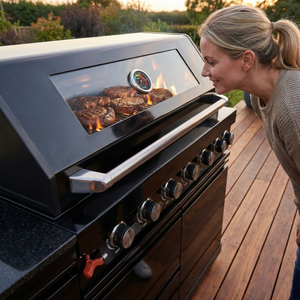 Black 6-Burner 85000 BTU Deluxe Stainless Steel Propane Gas Outdoor Kitchen Barbecue Island Grill with Marble