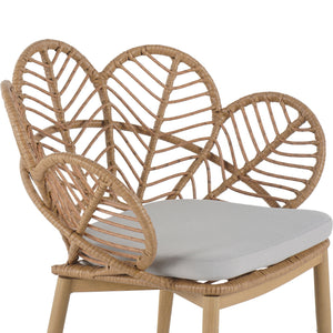 Kirk - Outdoor Wicker Peacock Shape Papasan Style Chair, Teak Finished Leg (Set of 2) - Beige / Light Brown / Light Teak
