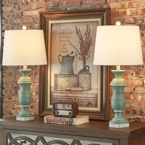 27-Inch Traditional Resin Table Lamp with 3-Way Dimming, Green, Set of 2