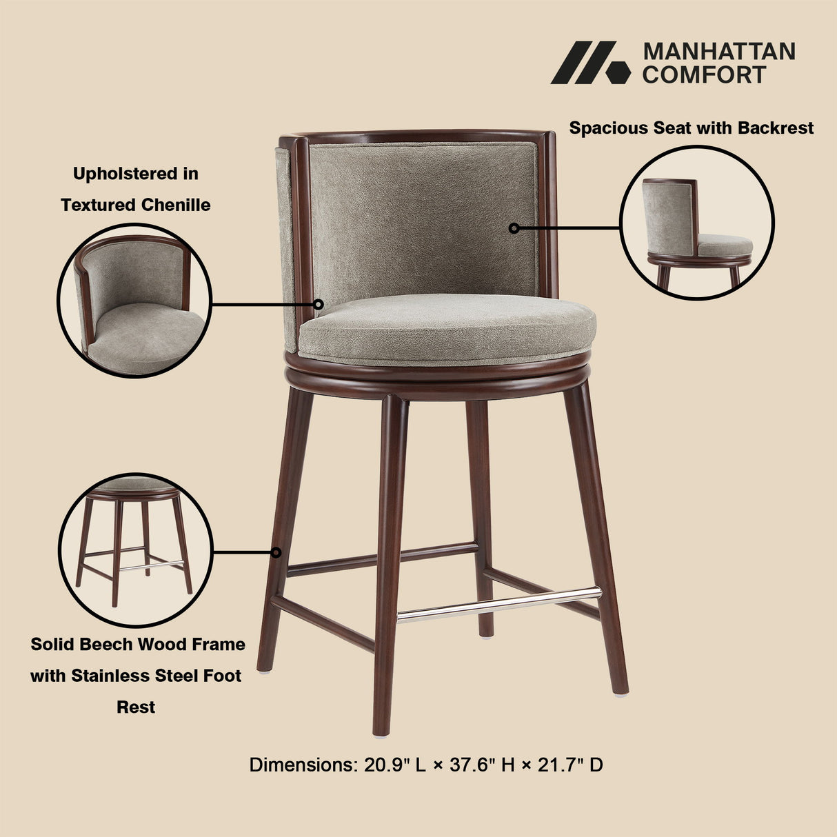 Evalyn Dove - Counter Stool - Griege