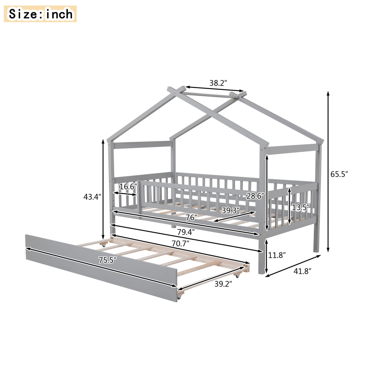 Creativity House Bed With Twin Size Trundle