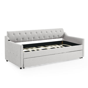 Size Upholstered Daybed With Trundle And USB Charging Armrest