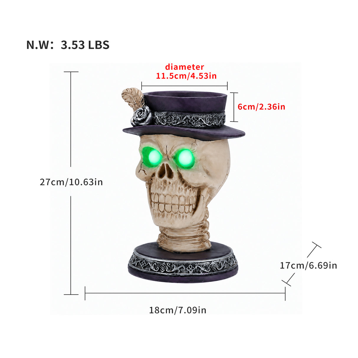 Halloween Skull Candle Holder with Glowing